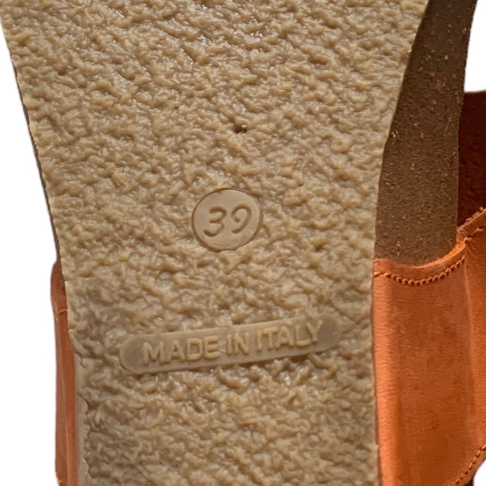 Women's Bos & Co Lust Italian Leather T-Strap Wedge Sandals Orange Made in Italy - Picture 10 of 11
